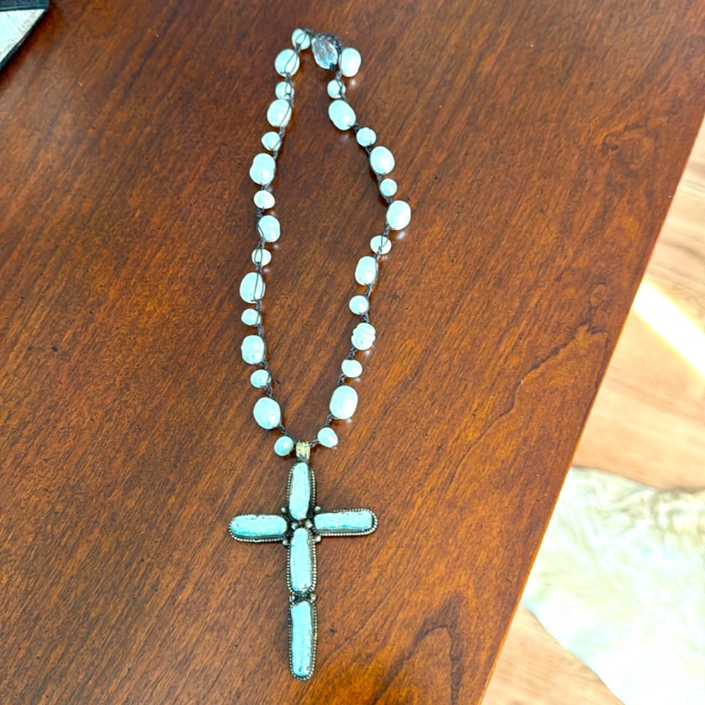 Custom mother of pearl and clear bead 18 inch necklace.